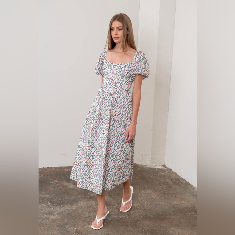 Moon River Corset floral midi dress